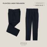 PLEATED LINEN TROUSERS - DARK BLUE