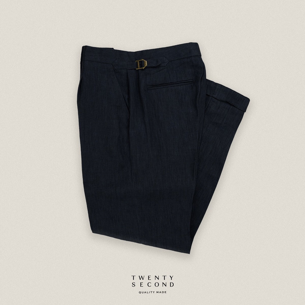 PLEATED LINEN TROUSERS - DARK BLUE
