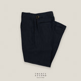 PLEATED LINEN TROUSERS - DARK BLUE