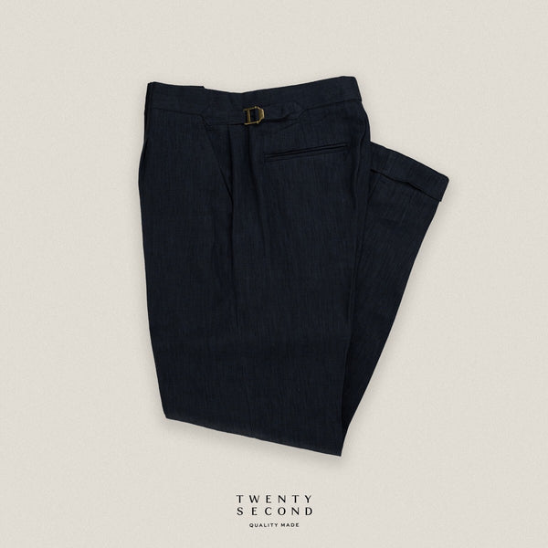 PLEATED LINEN TROUSERS - DARK BLUE