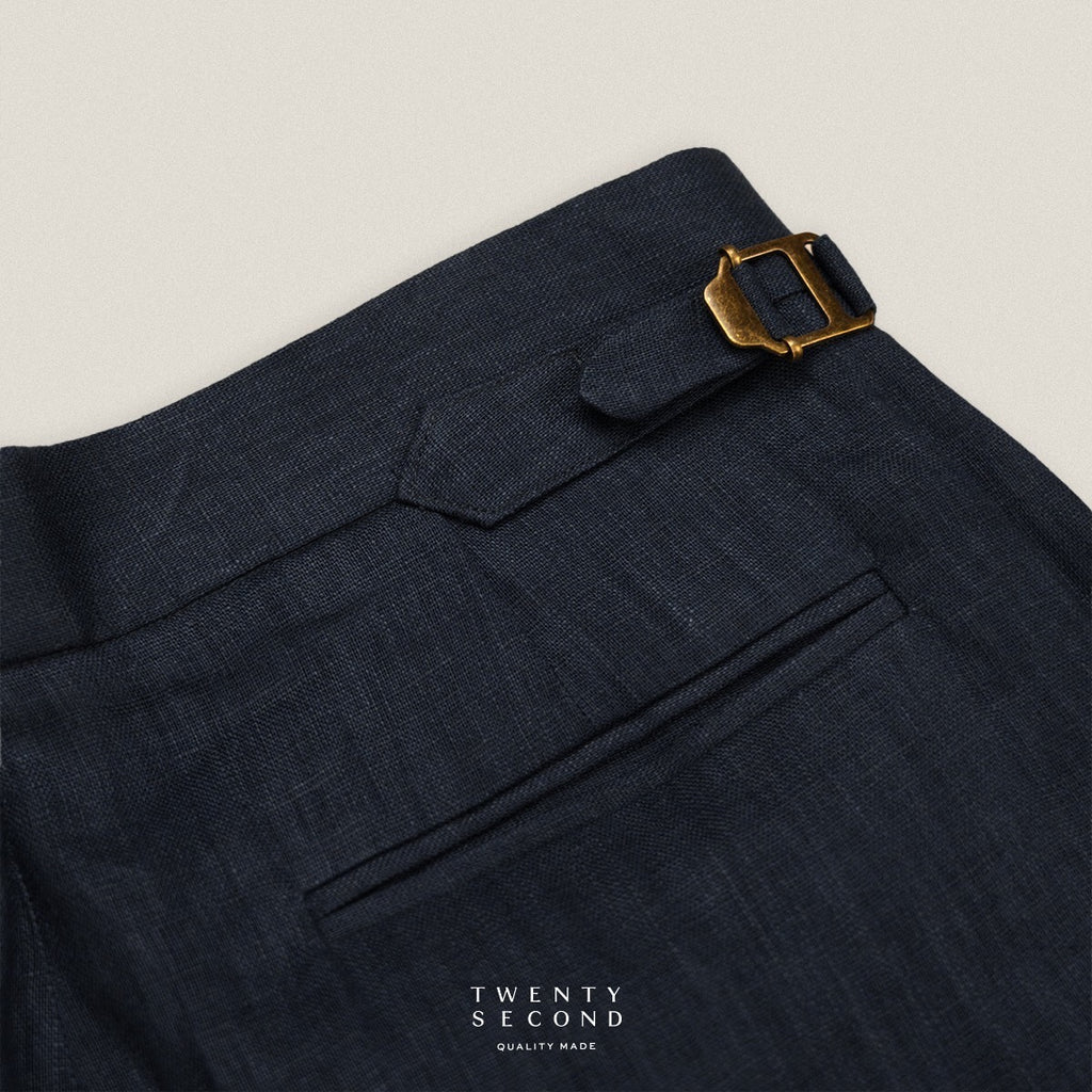 PLEATED LINEN TROUSERS - DARK BLUE
