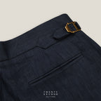 PLEATED LINEN TROUSERS - DARK BLUE