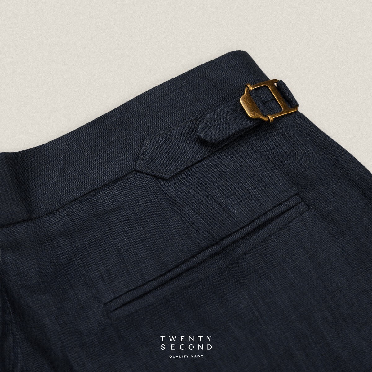PLEATED LINEN TROUSERS - DARK BLUE