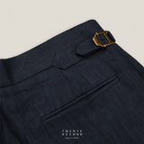 PLEATED LINEN TROUSERS - DARK BLUE