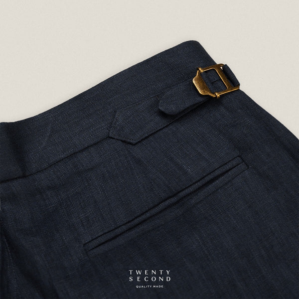 PLEATED LINEN TROUSERS - DARK BLUE
