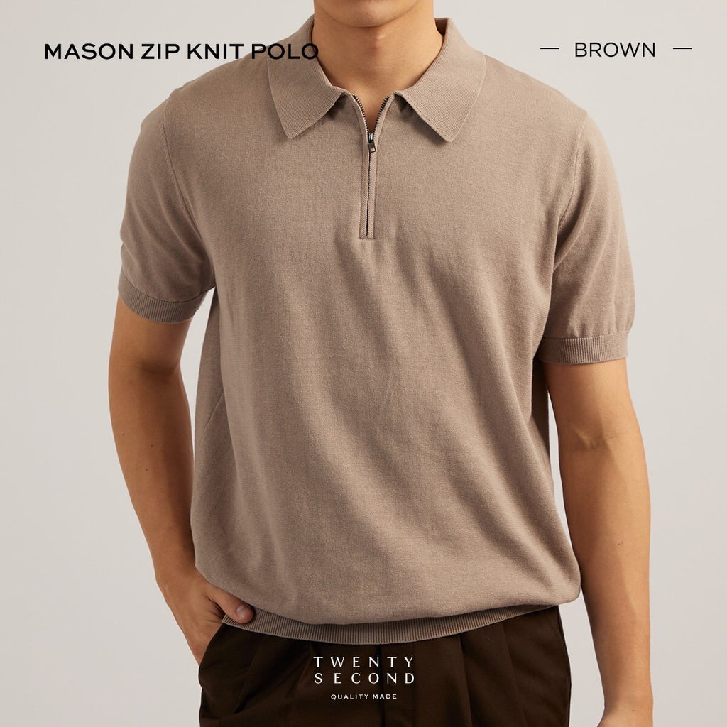 MASON ZIP KNIT POLO - BROWN