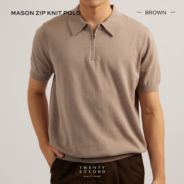 MASON ZIP KNIT POLO - BROWN