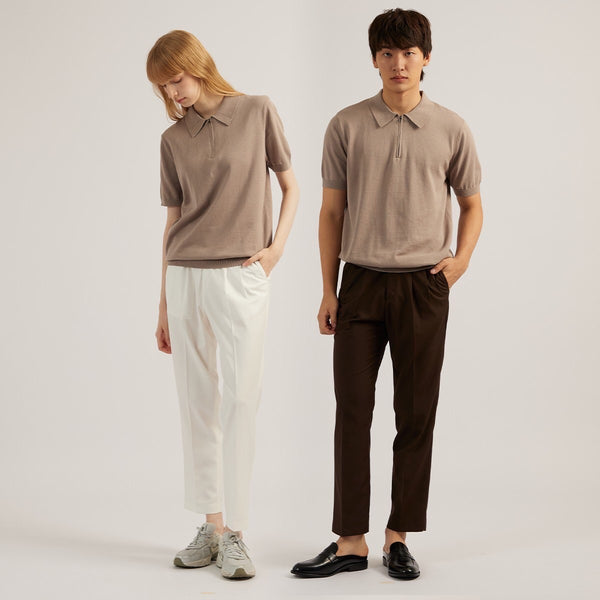 MASON ZIP KNIT POLO - BROWN
