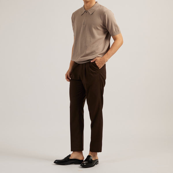 MASON ZIP KNIT POLO - BROWN