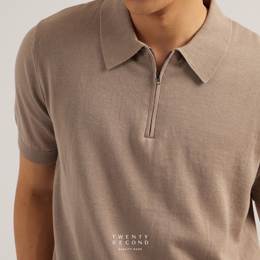MASON ZIP KNIT POLO - BROWN