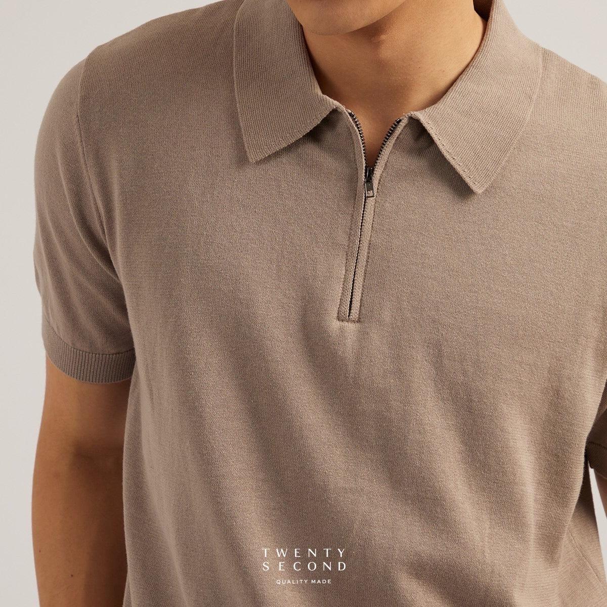 MASON ZIP KNIT POLO - BROWN