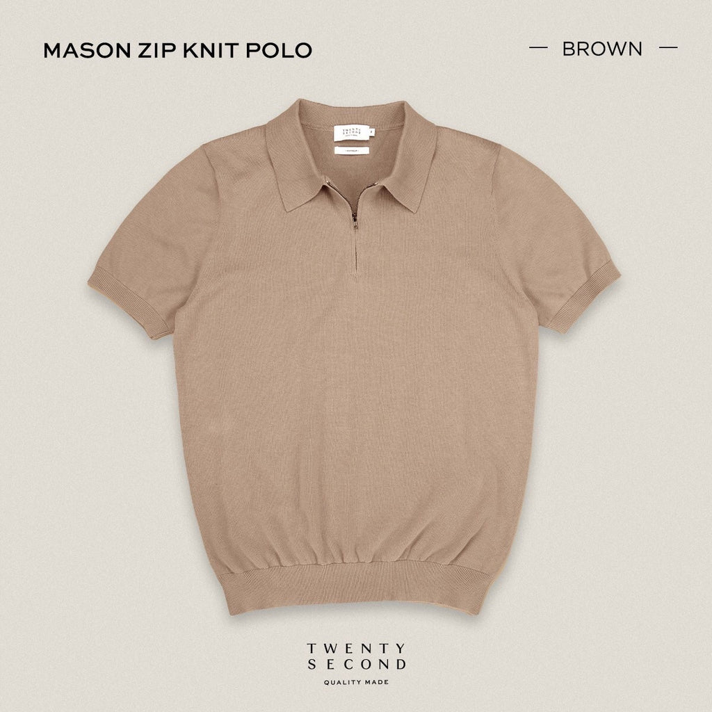 MASON ZIP KNIT POLO - BROWN