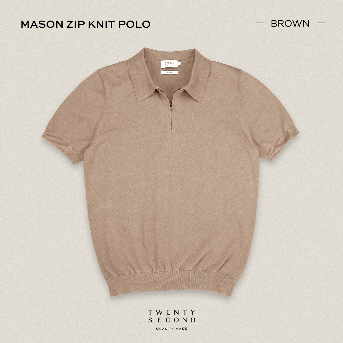 MASON ZIP KNIT POLO - BROWN