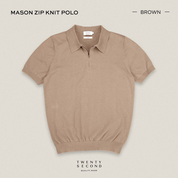 MASON ZIP KNIT POLO - BROWN