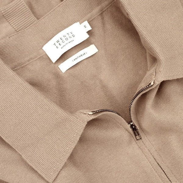 MASON ZIP KNIT POLO - BROWN