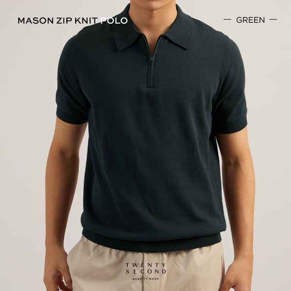 MASON ZIP KNIT POLO - GREEN