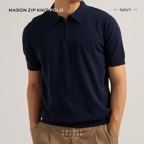 MASON ZIP KNIT POLO - NAVY