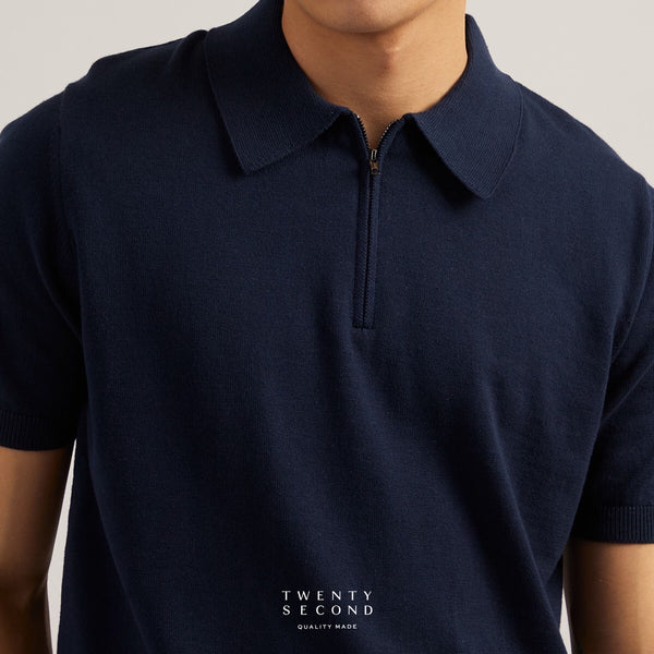MASON ZIP KNIT POLO - NAVY