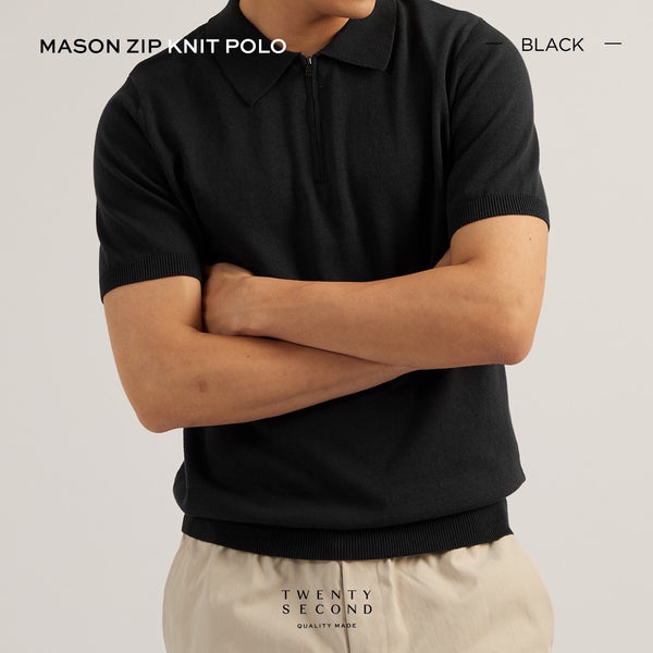 MASON ZIP KNIT POLO - BLACK