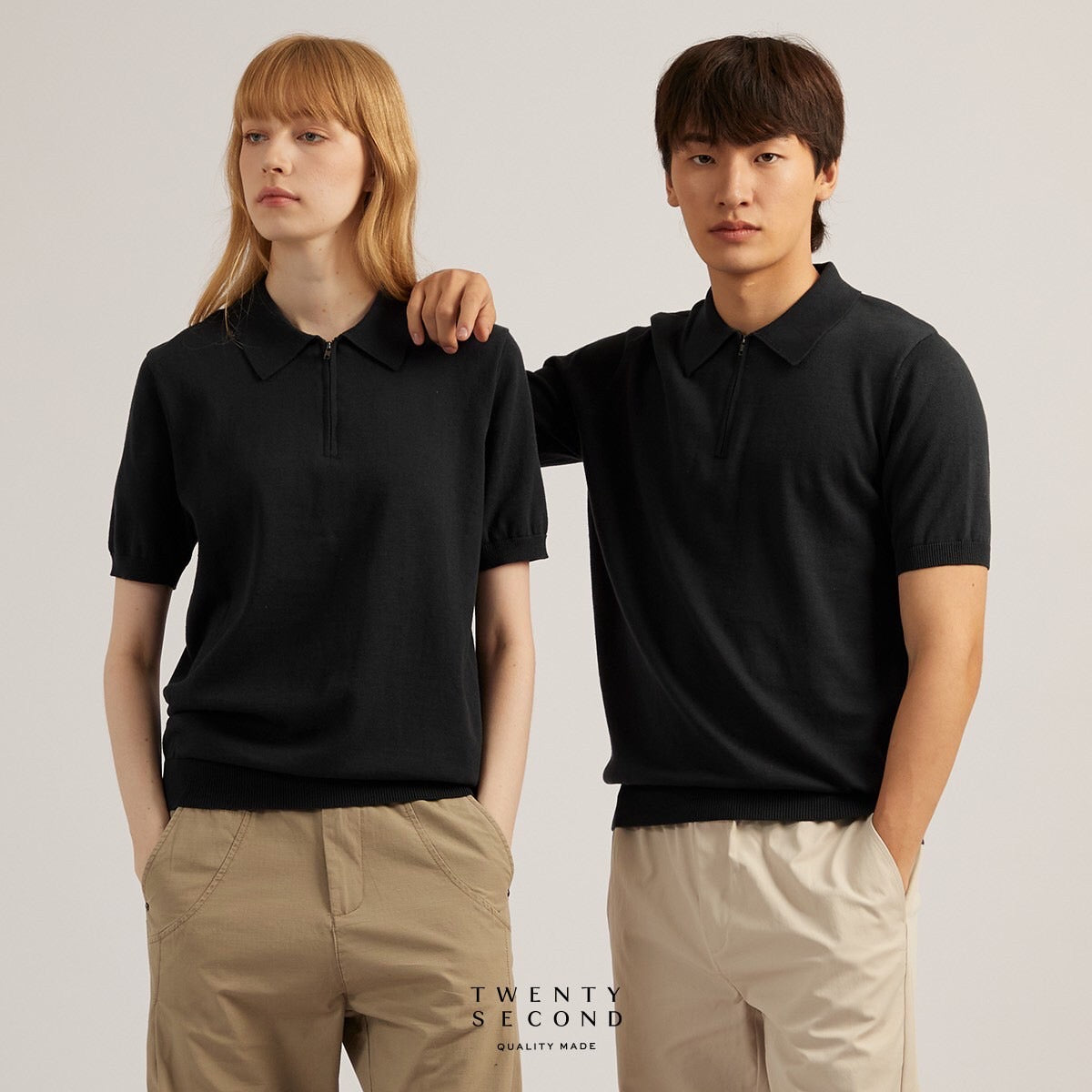 MASON ZIP KNIT POLO - BLACK