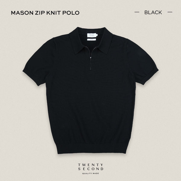 MASON ZIP KNIT POLO - BLACK