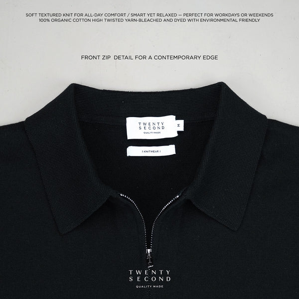 MASON ZIP KNIT POLO - BLACK