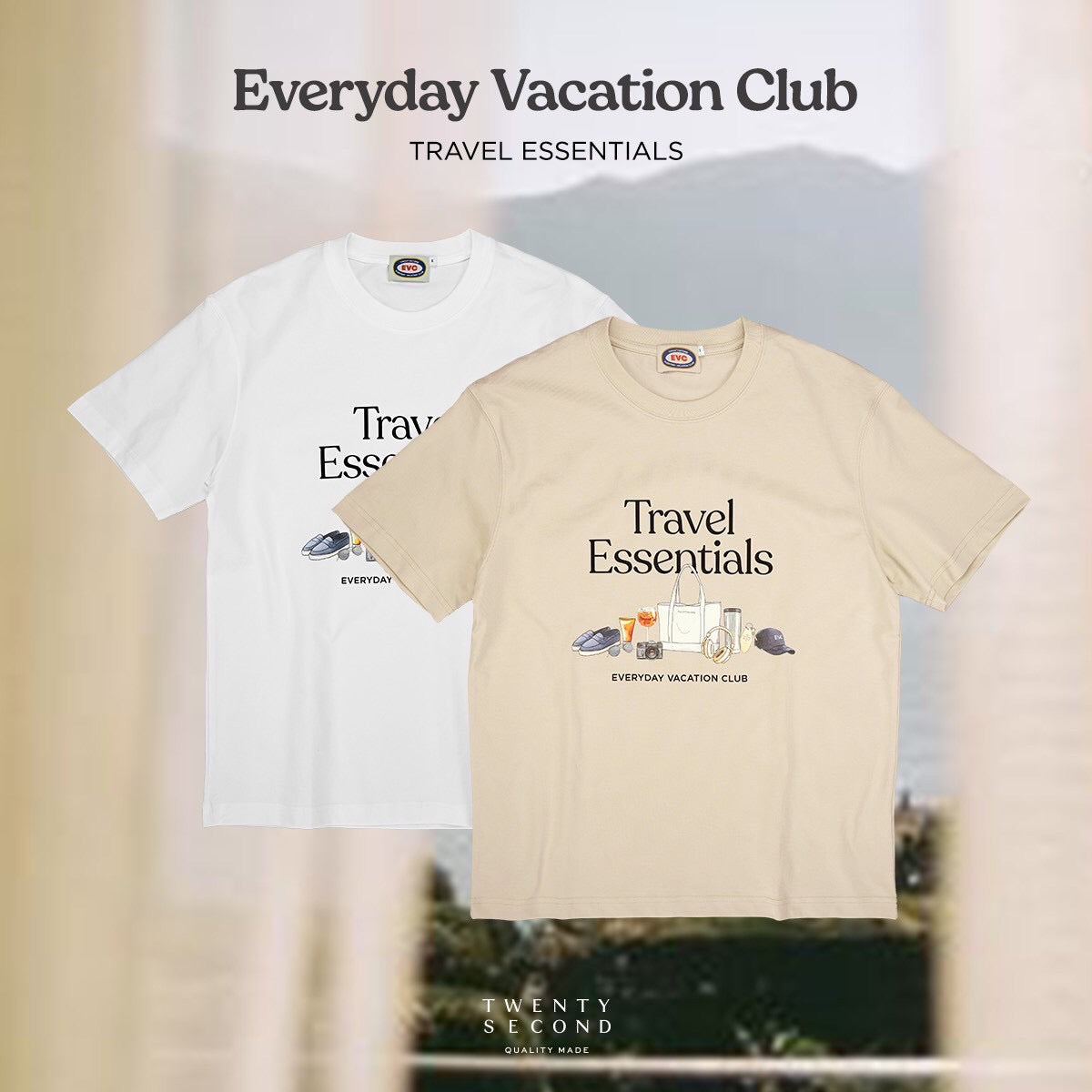 EVC TRAVEL ESSENTIALS TEE - BEIGE