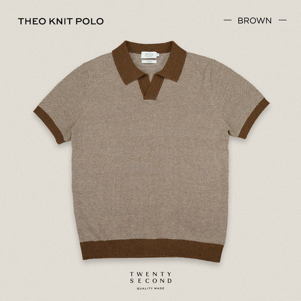 THEO KNIT POLO - BROWN