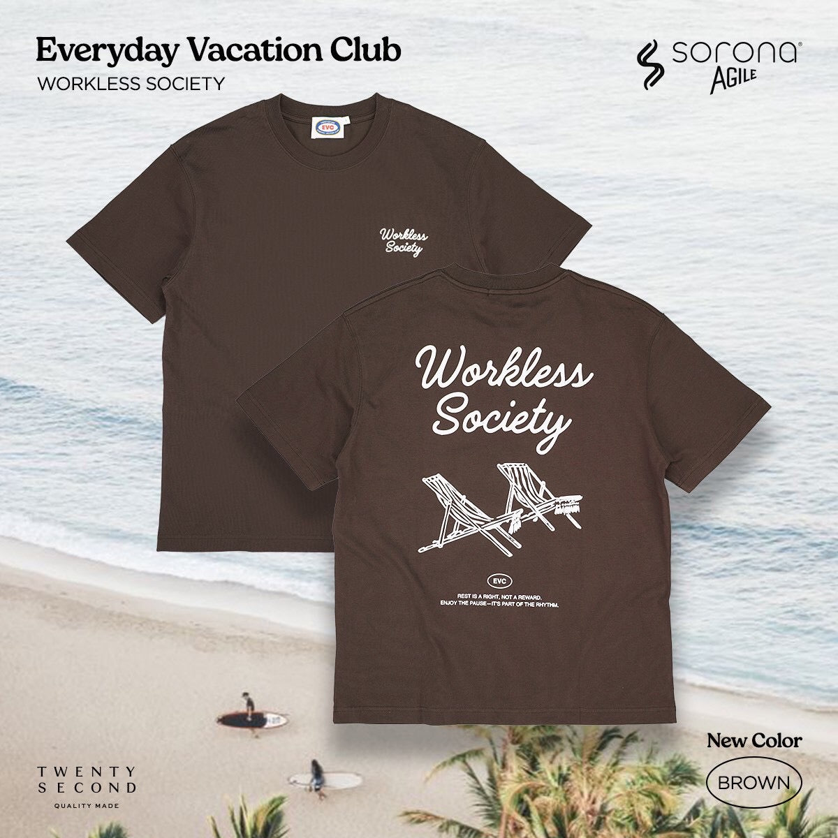EVC WORKLESS SOCIETY TEE - BROWN