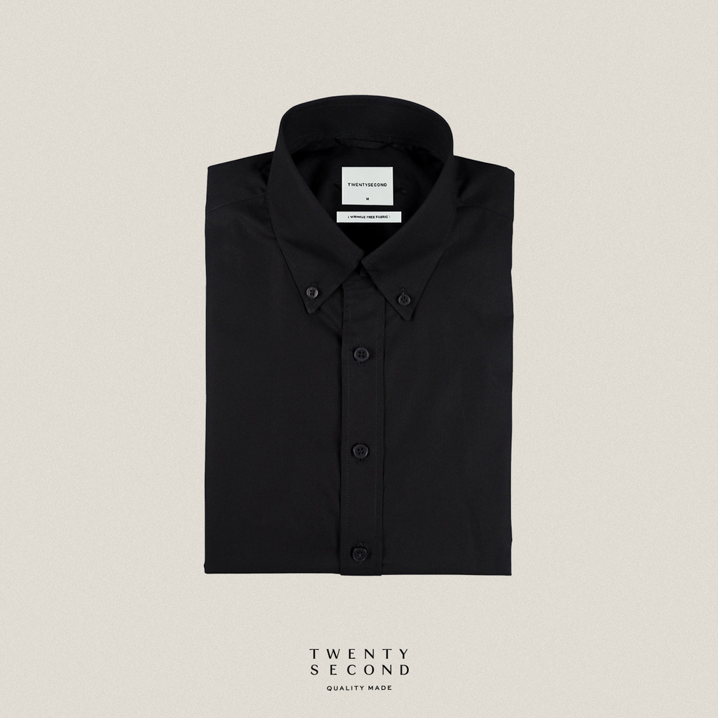 PLAIN BUTTON DOWN COLLAR SHIRT - BLACK