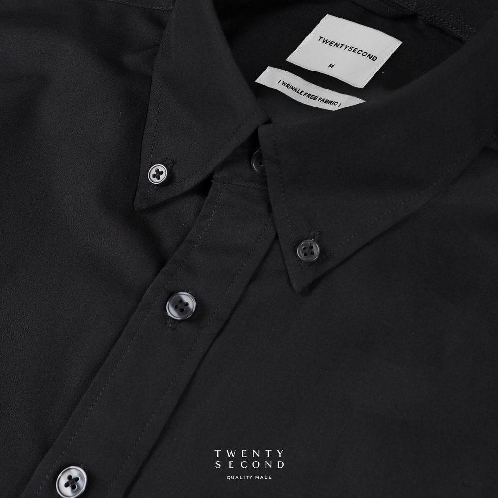 PLAIN BUTTON DOWN COLLAR SHIRT - BLACK
