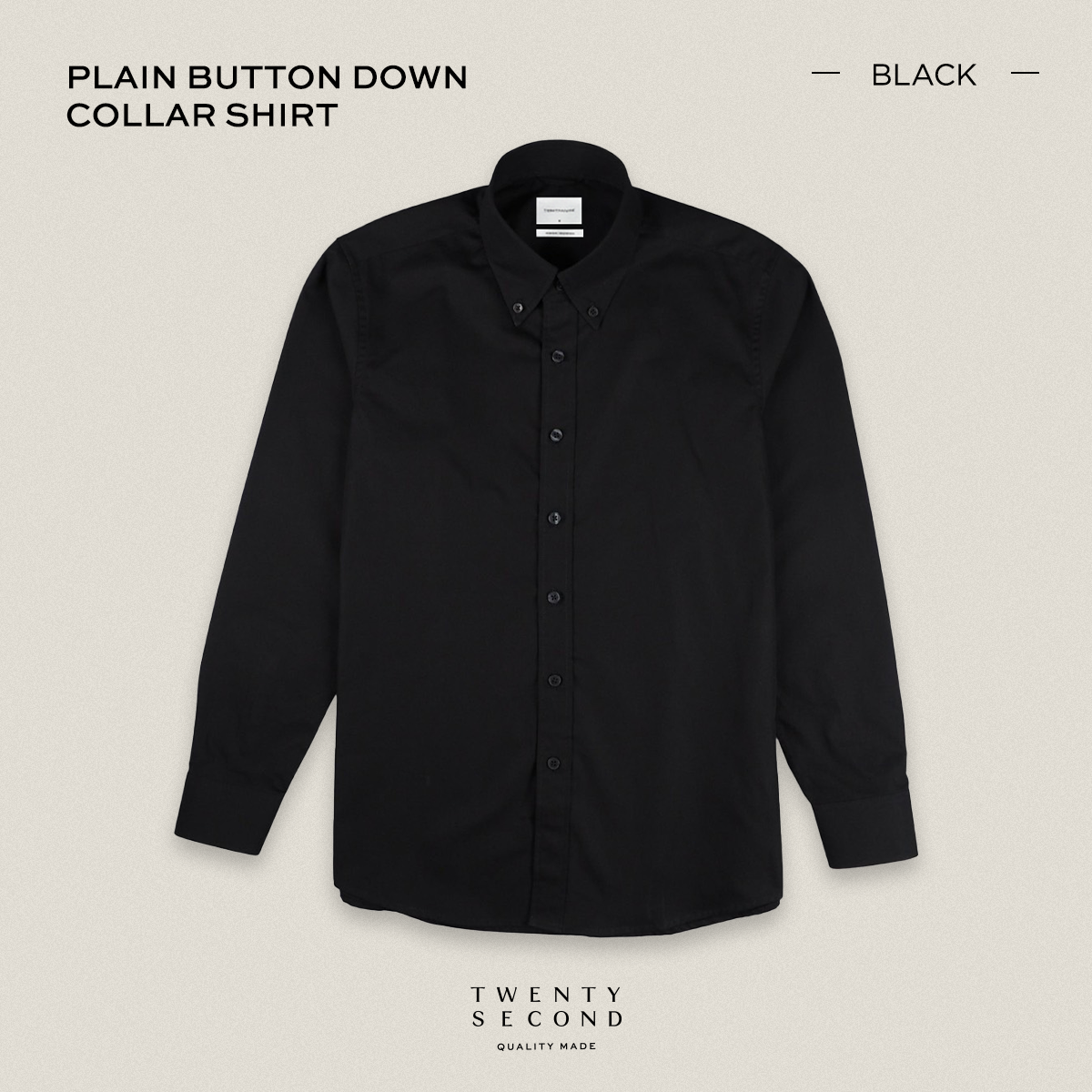 PLAIN BUTTON DOWN COLLAR SHIRT - BLACK