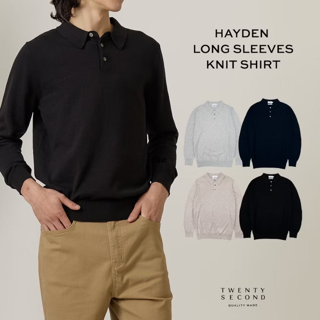 HAYDEN LONG SLEEVES KNIT POLO - OAT