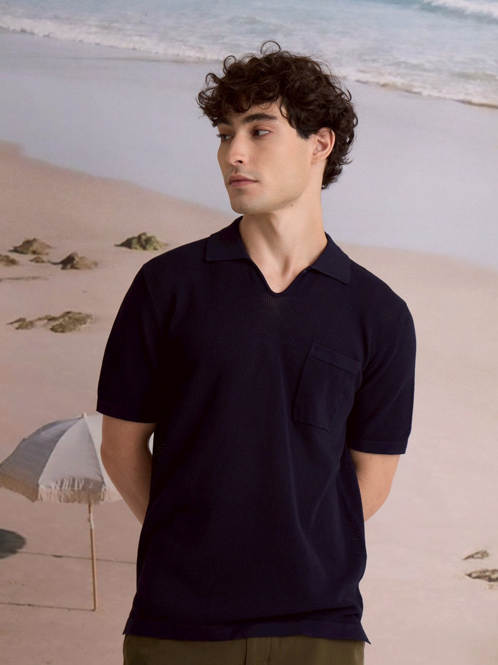 SUMMER AIR KNIT POLO - NAVY