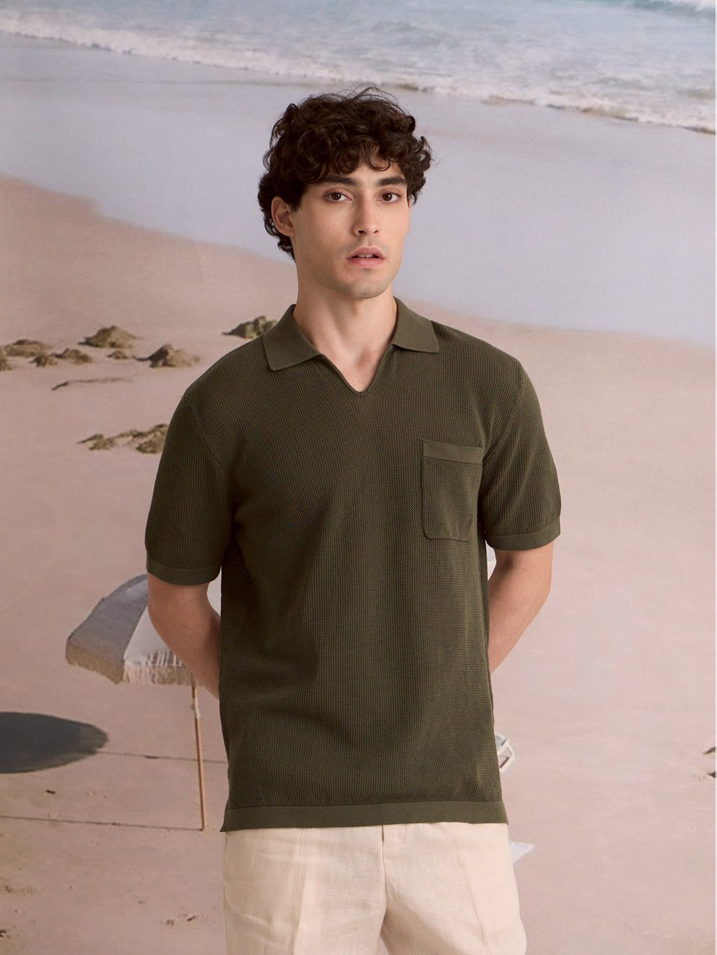 SUMMER AIR KNIT POLO - OLIVE