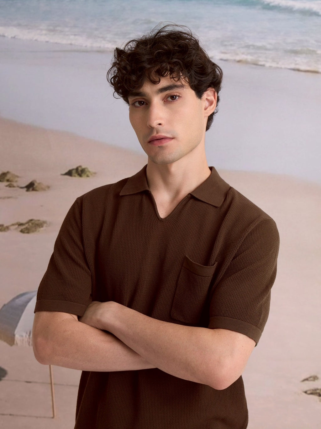 SUMMER AIR KNIT POLO - BROWN