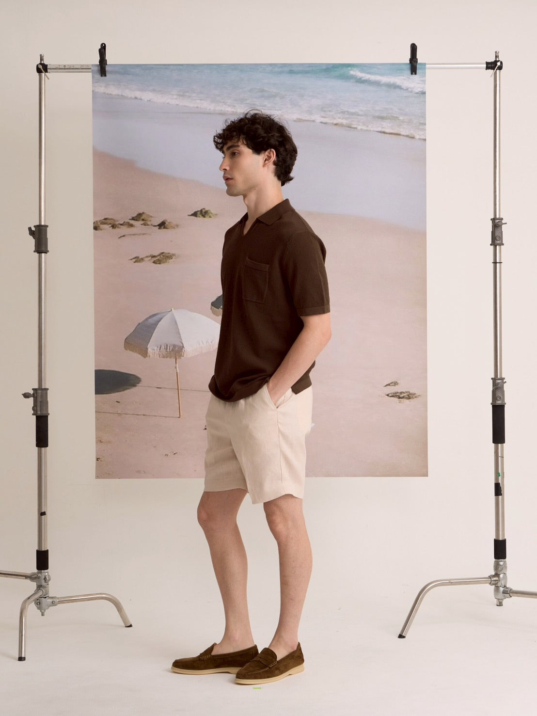 SUMMER AIR KNIT POLO - BROWN