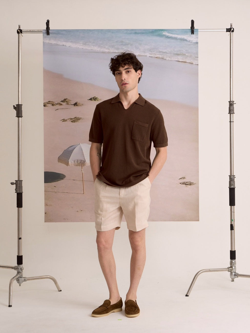 SUMMER AIR KNIT POLO - BROWN