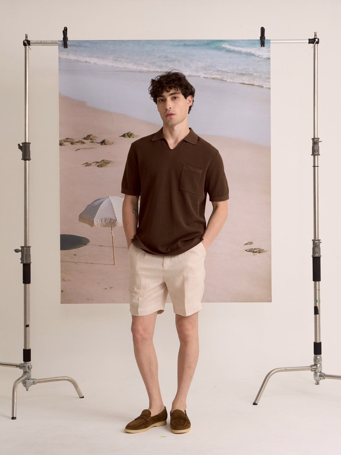 SUMMER AIR KNIT POLO - BROWN