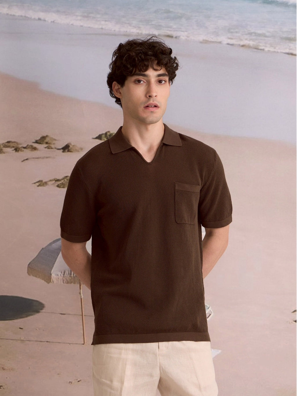 SUMMER AIR KNIT POLO - BROWN