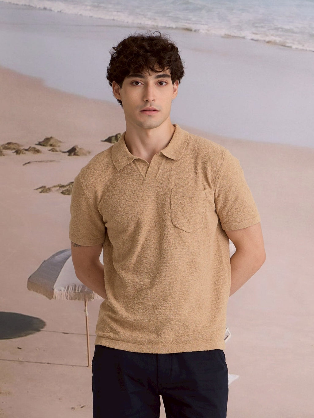COASTAL KNIT POLO - KHAKI