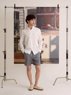 PLEATED LINEN SHORTS - BLUE