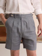 PLEATED LINEN SHORTS - BLUE