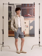 PLEATED LINEN SHORTS - BLUE