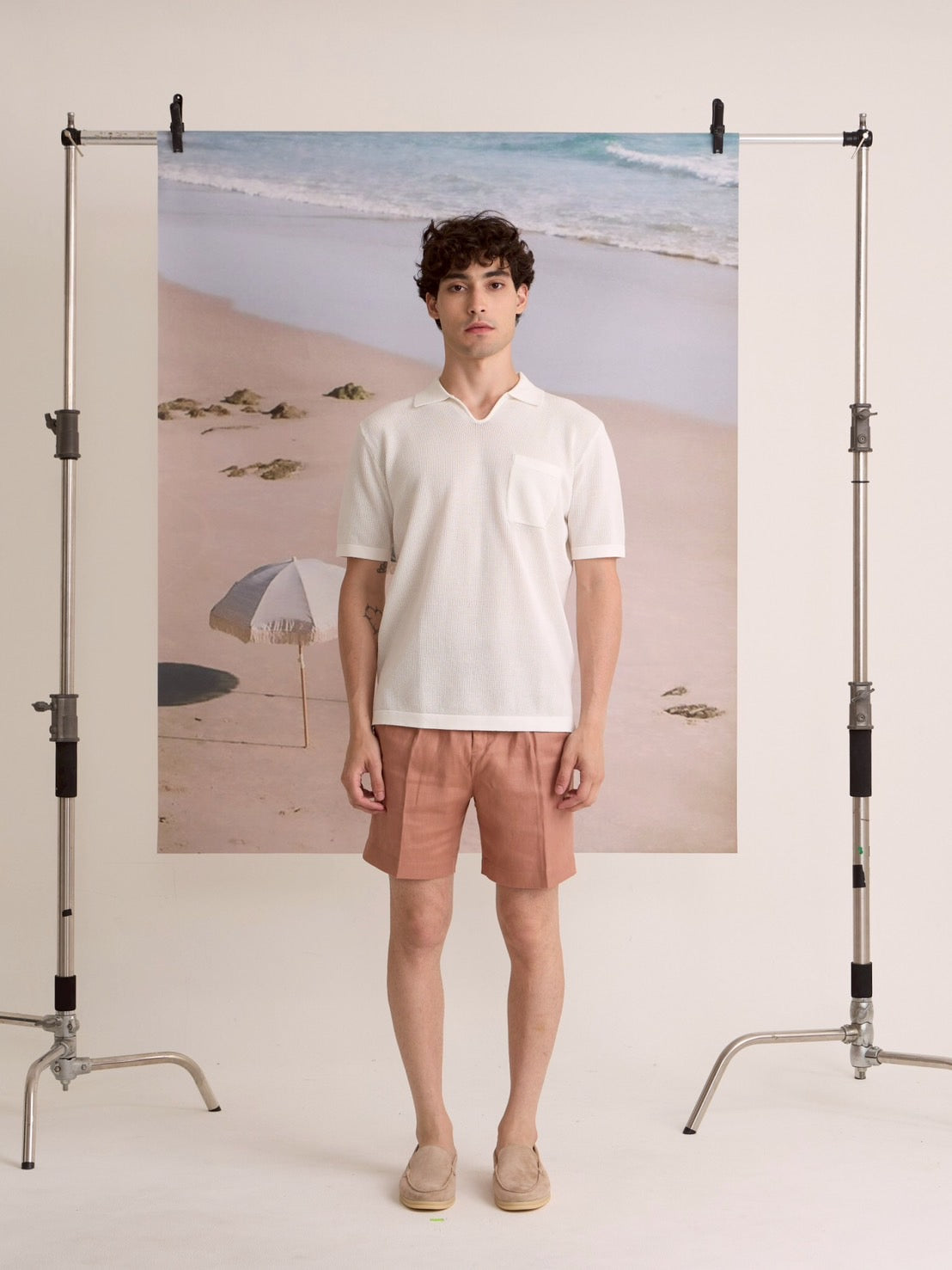 PLEATED LINEN SHORTS - SALMON