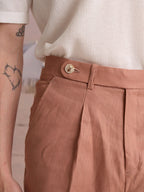 PLEATED LINEN SHORTS - SALMON
