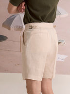 PLEATED LINEN SHORTS - BEIGE