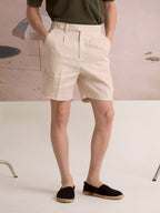 PLEATED LINEN SHORTS - BEIGE