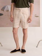 PLEATED LINEN SHORTS - BEIGE