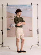 PLEATED LINEN SHORTS - BEIGE